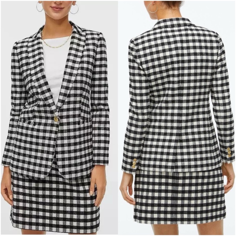 J. Crew Wool-Blend One-Button Blazer in Buffalo Check